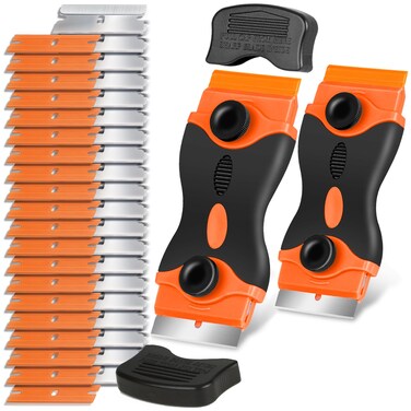 Razor Blade Scraper Tool, Razor Scraper with 40pcs Metal &amp; Plastic Blades, Sticker Remover Cleaning Scraper for Paint, Decal, Adhesive, Label, Caulk, Glass Scraper for Window, Cooktop, Oven, Stove Top