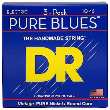 DR Strings Pure Blues Pure Nickel Electric Guitar Strings, Medium 10-46, 3-Pack (PHR-10-3PK)