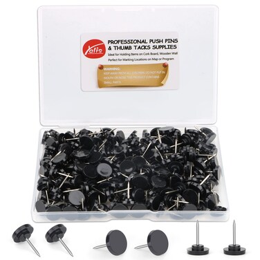 Push Pins 200-count Flat Black Thumb Tacks Steel Point and Plastic Head for Corkboard and Wooden Photo Wall