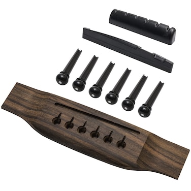 6 Srting Rosewood Acoustic Guitar Bridge Saddle Nut Pins Set with Six Pin Kit and Rosewood Bridge Replacement Parts, Black