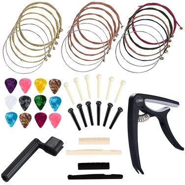 Anvin Acoustic Guitar Accessories Kit Guitar Strings Replacement Changing Tool Including Guitar Acoustic Strings, Picks, Capo, String Winder, Bridge Pins, Picks for Guitar Players Beginners (48 Pcs)