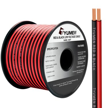 TYUMEN 100FT 14/2 Gauge Red Black Cable Hookup Electrical Wire LED Strips Extension Wire 12V/24V DC, 14AWG Flexible Extension Cord for LED Ribbon Lamp Tape Lighting