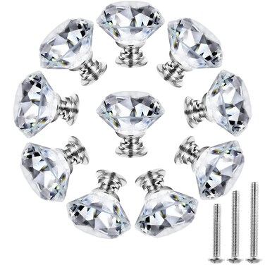 NORTHERN BROTHERS Cabinet Knobs - Dresser Knobs Crystal Knobs for Cabinets and Drawers 30mm- Diamond Glass Pull Handles Silver 10 Pack