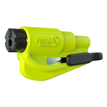 resqme The Original Emergency Keychain Car Escape Tool, 2-in-1 Seatbelt Cutter and Window Breaker, Made in USA, Yellow- Compact Emergency Hammer