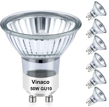 Vinaco GU10 Bulb, 6 Pack Halogen GU10 120V 50W Candle Warmer Bulb Dimmable, MR16 GU10 C 120V 50W Bulb 2800K Warm White, GU10 Halogen Bulb for Candle Warmer Lamp Replacement, GU10 Track Lighting Bulbs