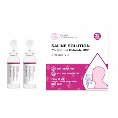 BASE LABORATORIES 7% Saline Solution for Nebulizer Machine   Saline Solution for Inhalation &amp; Nasal Irrigation   High 7% Concentration l 25 Vials 5ml Unit Dose