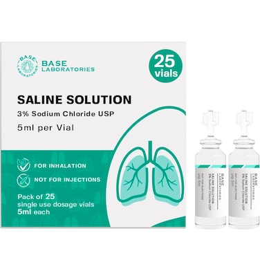 BASE LABORATORIES 3% Saline Solution for Nebulizer Machine   Saline Solution for Inhalation &amp; Nasal Irrigation   High 3% Concentration l 25 Vials 5ml Unit Dose