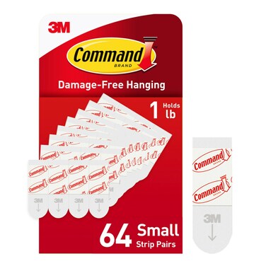 Command Small Refill Adhesive Strips, Damage Free Hanging Wall Adhesive Strips for Small Indoor Wall Hooks, No Tools Removable Adhesive Strips for Living Spaces, 64 White Command Strips (Pack of 1)
