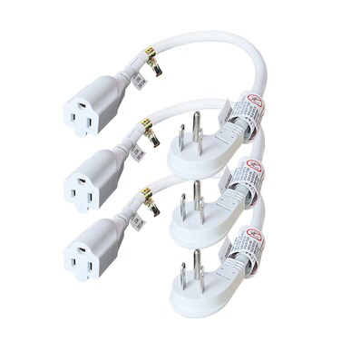 FIRMERST 1875W Flat Plug 1Ft Extension Cord 15A for Home Appliance White (3 Packs)