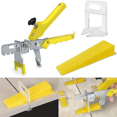 DGSL Tile Leveling System with Tile Plier - 300-Piece Tile Spacers Clips and 100-Piece Reusable Wedges - Tile Tools Set for Stone Installation (1/8 Inch Tile Spacers)