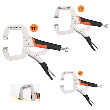 Housolution C-Clamp Locking Pliers with Swivel Pads, [3 PACK] 6 Inch, 9 Inch and 11 Inch Heavy Duty C Clamps Set Wood Tools for Woodworking, Aligning, Welding - Black &amp; Orange
