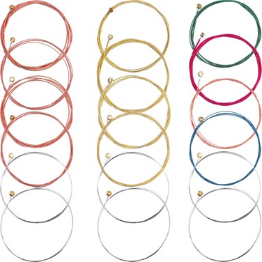 3 Sets of 6 Guitar Strings Replacement Steel String for Acoustic Guitar (1 Brass Set, 1 Copper Set and 1 Multicolor Set)