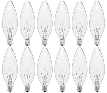 CYLYT 12-Pack E12 Candle Light Bulbs 40W Warm White 2500K, 380 Lumen Dimmable Chandelier Light Bulbs for Ceiling Fan, Pendants or Outdoor, B10 Clear Candelabra Base Bulbs
