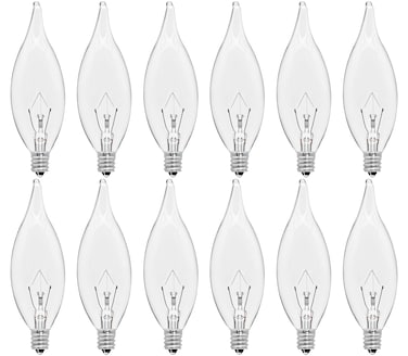 CYLYT 12-Pack E12 Candle Light Bulbs 40W Warm White 2500K, 380 Lumen Dimmable Chandelier Light Bulbs for Ceiling Fan, Pendants or Outdoor, CA10 Clear Candelabra Base Bulbs