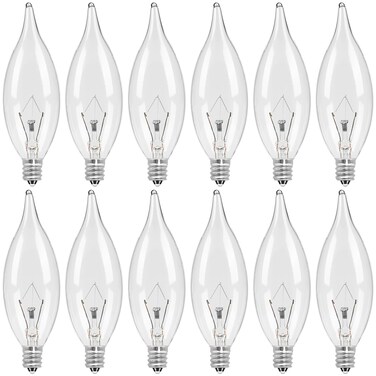 COLWATT 12-Pack E12 Candle Light Bulbs 40W Warm White 2500K, 380 Lumen Dimmable Chandelier Light Bulbs for Ceiling Fan, Pendants or Outdoor, CA10 Clear Candelabra Base Bulbs