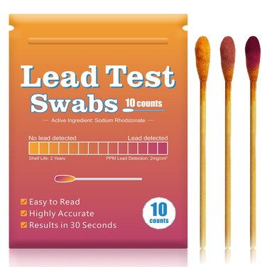 Lead Test Kit with 10 Pcs Lead Testing Swabs - Rapid Test Results in 30 Seconds - Suitable for All Painted Surfaces, Dishes Toy Jewelry Metal Ceramics Wood - Lead Paint Test Kit for Home Use (10 Pcs)