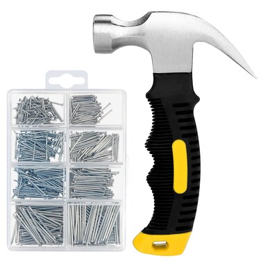 KURUI 700PCs Small Nails for Hanging Pictures Assortment Kit &amp; 8oz Small Hammer, Mini Hammer with Hardware Roofing Nails Assorted Set, 280 Wall Nails &amp; 280 Finishing Nails, Picture Hangers for Drywall