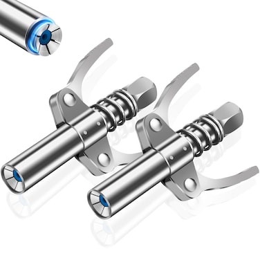 Akeoil Grease Gun Coupler, Grease Gun Tips, Grease Gun Accessories, 12000 PSI Leak Proof Design Double Handle Grease Nozzle, Compatible with All 1/8" NPT Grease Guns (2PCS)