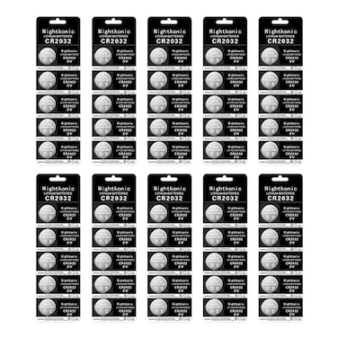 Nightkonic 50 pcs Pack - CR2032 Battery 3v Lithium Button Cell Coin 2032 Battery
