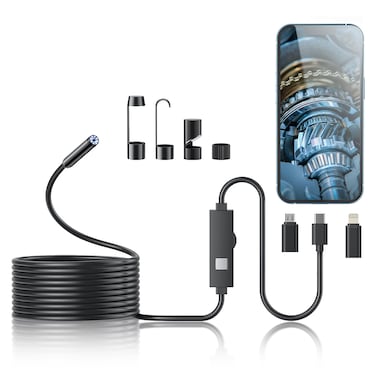 Endoscope Camera with Light, 1920P HD Borescope Tools with 8 Adjustable LED Lights, Endoscope with 16.4ft Semi-Rigid Snake Camera, IP67 Waterproof Inspection Borescope for iOS and Android-16.4ft