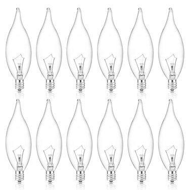 60W Candelabra Light Bulbs, E12 B10 Clear Candle Base Bulb with Warm White 2700K, 600 Lumen Dimmable, 120V Incandescent Chandelier Light Bulbs for Pendants, Ceiling Fan, Wall Sconces (12-Pack)