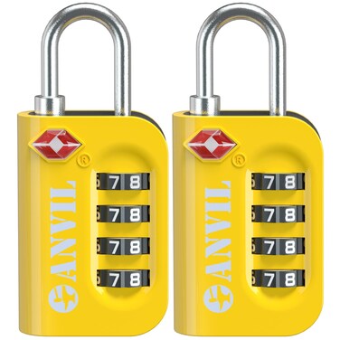ANVIL TSA Approved Luggage Lock - 4 Digit Combination, 10,000 Combinations, Easy-Read Password Window, Travel Lock for Suitcases, Backpacks, Gym &amp; Student Lockers, Baggage(Yellow 2 Pack)