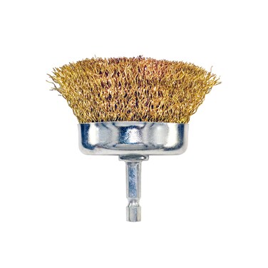 Shark 14033 3-Inch Cup Brush with Hex Mandrel, 0.016 Gauge Brass Coated Wire