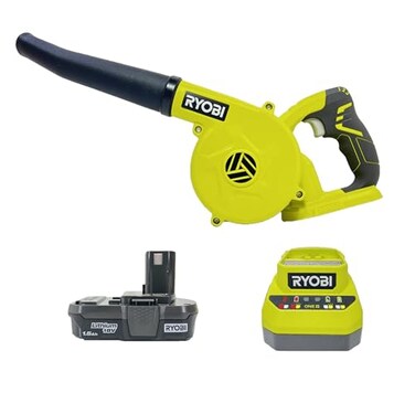 Ryobi 18-Volt ONE+ Cordless Compact Workshop Blower Kit with Battery &amp; Charger, (Non-Retail Packaging)