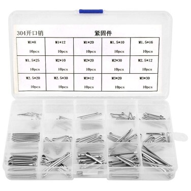 Hardened Split Cotter pin kit 150Pcs Split-Cotter Pins, 15 Kinds 304 Stainless Steel Split-Cotter Pins Kit M1-M3