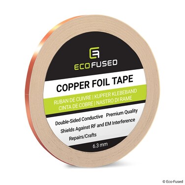 Eco-Fused Adhesive Copper Foil Tape - Double-Sided Conductive - 0.25 inch (6.3 mm) - EMI and RF Shielding, Paper Circuits, Electrical Repairs, Grounding, Arts and Crafts, Home Interior