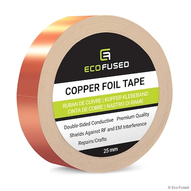 Adhesive Copper Foil Tape - Double-Sided Conductive - 0.25 inch (6.3 mm) - EMI and RF Shielding, Paper Circuits, Electrical Repairs, Grounding, Arts and Crafts, Home Interior (1 inch (25 mm))
