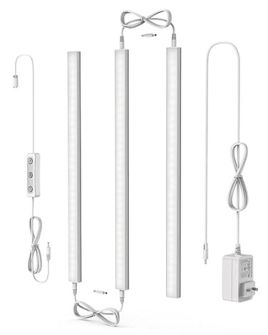 ASOKO Under Cabinet Led Light Plug in, Dimmable Daylight White 4500K, 3 Pack 12 inch Linkable Led Under Counter Lights for Kitchen, Shelf, Workbench, Cupboard, ETL Listed Plug 24V, UNO-LK 4500K