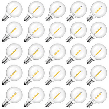 Brightown G40 Replacement LED Light Bulbs, 25 Pack Clear Globe Bulb fits E12 C7 Candelabra Screw Base Sockets, 1.5 Inch Dimmable Edison Light Bulbs for Indoor Outdoor Patio Decor, Warm White