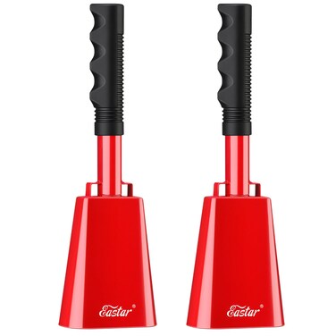 Eastar Cow Bell with Handle, 2 Pack Cowbells for Sporting Events, 10 Inch Cowbells Noise Makers Cheering Bell for Football Games, Stadiums, Halloween Gifts, Red