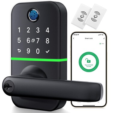 Keypad Smart Door Lock with Handle: Kucacci Keyless Entry Door Lock - Digtal Door Lock with Keypad Code - Fingerprint Door Lever Lock Deadbolt Alternative - Electronic Smart Lock for Front Door
