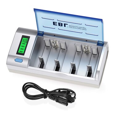 EBL Smart Battery Charger for C D AA AAA 9V Ni-MH Ni-CD Rechargeable Batteries with Discharge Function &amp; LCD Display
