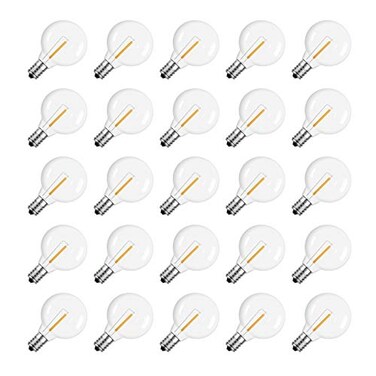 Meconard G40 Led Replacement Light Bulbs, E12 Screw Base Shatterproof Globe Bulbs for Outdoor String Lights, 1Watt Equvalent to 5 Watt Incandescent Bulbs,Warm White, 25Pack