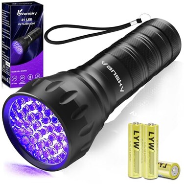 Black Light UV Light Flashlight, 21 LED 395nm Ultraviolet Blacklight Flashlight Mini Pet Urine Detector for Dog/Cat, Dry Stains, Resin Curing, Matching with Pet Odor Eliminator(Batteries are Included)