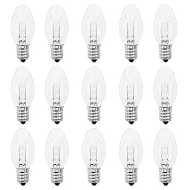 Wax Warmer Bulbs,15 Watt E12 Base Light Bulbs for Scentsy Wax Warmer,Wax Diffuser,Candle Warmer,C7 Replacement Bulbs for Himalayan Salt Lamp,Warm White-Dimmable,15 Packs