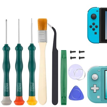Triwing Screwdriver for Switch, Professional Repair Tool Kit for Joy-con Joystick Replacement with Tweezers, Opening Pry Bar &amp; Suction Cup