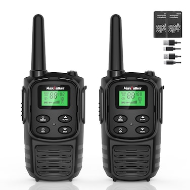MaxTalker Walkie Talkies Long Range for Adult, MT10 Rechargeable Walkie Talkies FRS Two Way Radio, NOAA, 1200mAh Li-ion Battery USB-C Cable, LED Flashlight, VOX Walkie Talkie for Hiking Camping 2Pack