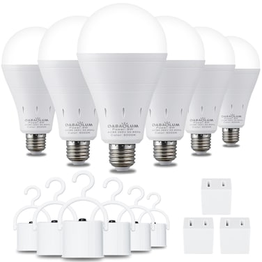 DABAOLUM 6 Pack Rechargeable Emergency Light Bulbs, Battery Powered LED Light Bulb 6000K Daylight E26 120 Volt 9W 60W Equivalent with 1200mAh for Home Power Outage Camping Hurricane