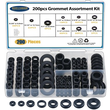 200 PCS Hollow Rubber Grommet Firewall Hole Plug Assortment, Rubber Grommet kit 1/4", 5/16", 3/8", 7/16", 1/2", 5/8", 3/4'', 7/8", 1''