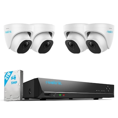 REOLINK Smart 5MP 8CH Home Security Camera System, 4pcs Wired PoE IP Cameras Outdoor with Person/Pet/Vehicle Detection, 4K 8CH NVR with 2TB HDD for 24-7 Recording, RLK8-520D4-5MP