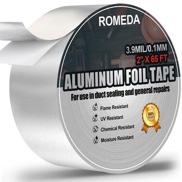 Romeda Aluminum Tape, 2 inch x 65 Feet Foil Tape (3.9 mil), Insulation Adhesive Metal Tape, High Temperature Heavy Duty HVAC Tape, Silver Tape Aluminum Foil Tape for Ductwork, Dryer Vent, HVAC