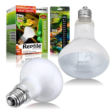 MCLANZOO Reptile Heat Lamp 75W 2 Pack,UVA Basking Light Heat Lamp Bulbs,Natural Daylight Heating Light for Bearded Dragon,Turtle,Tortoise,Lizard,Snake,Gecko,Chicken with Digital Temperature Strips