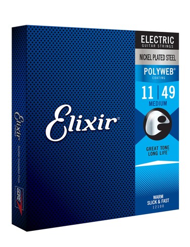 Elixir Strings, Electric Guitar Strings, Nickel Plated Steel with POLYWEB Coating, Longest-Lasting Warm Tone with Comfortable Feel, 6 String Set, Medium 11-49