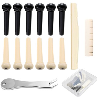 12 Pcs Acoustic Guitar Bridge Pins with Bridge Pin Puller Remover &amp; Guitar Bridge Saddle Nut, Guitar Pegs Replacement Parts and Accessories