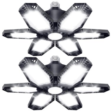 TANBABY 2 Pack LED Garage Lights, 150W Deformable Best Garage Light Ceiling LED Shop Lights, 15000LM LED Light 6500K Garage Lighting with 6+1 Adjustable Panels Garage Bulb for Garage, Basement