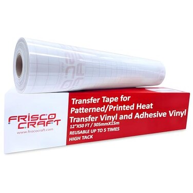 Frisco Craft Transfer Tape for Heat Vinyl - Iron on Clear Transfer Tape for Printable and Patterned Htv, Indoor &amp; Outdoor Adhesive Vinyl - Reusable Up to 5 Times, High Tack (12" x 50 ft)